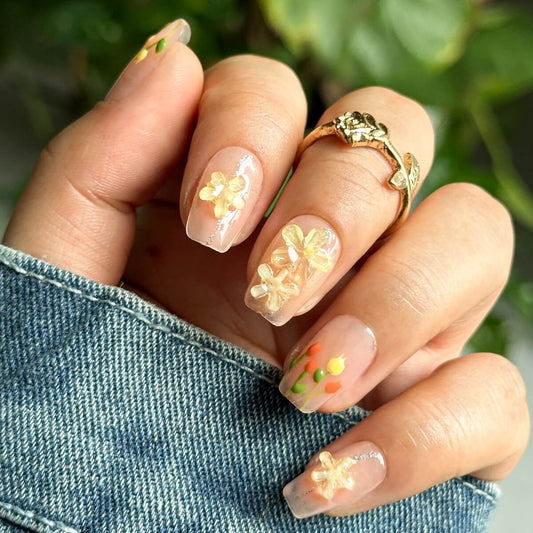 Parche de manicura de tulipán pintado a mano de estilo veraniego Estéticamente agradable de usar Parche de uñas fresco y de longitud media