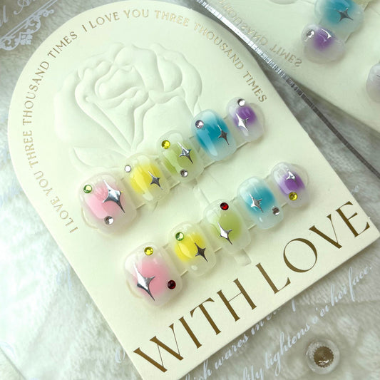 Colorete en polvo Uñas cortas Uñas postizas