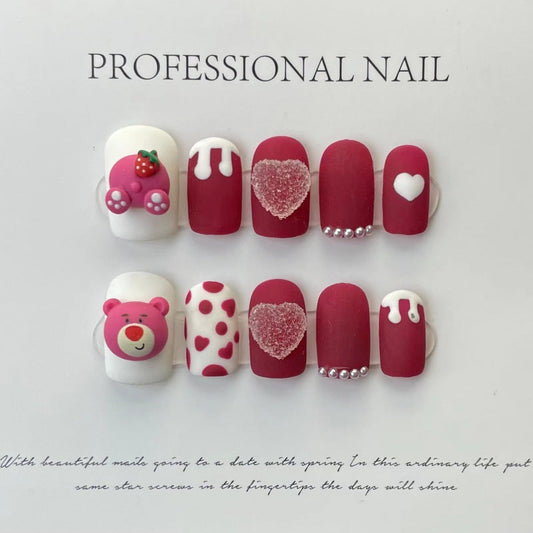 Prensa de fototerapia hecha a mano en las uñas, uñas postizas de oso de fresa, venta al por mayor