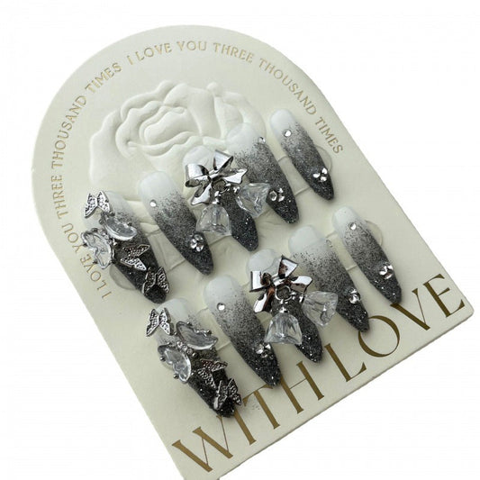 【Hecho a mano】Nuevo copo de nieve saltando, mariposa de terciopelo gris degradado, diamante triturado