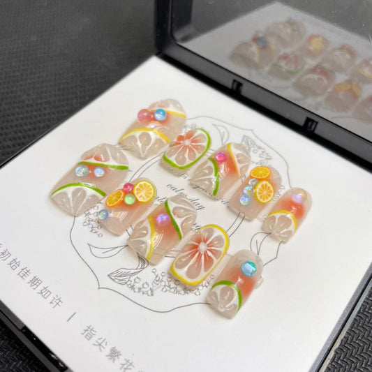 Summer Lime Powder Blusher Lemon Amovible Faux Ongles Patch