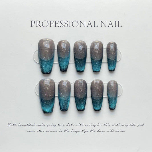 Prensa Manual en Nail Diamond Dynamic Cat's Eye Nuevo Otoño e Invierno Blanqueamiento Smart Fingertip Extraíble Fake Nail