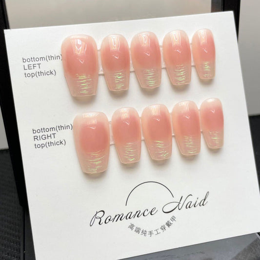 Primavera y verano hielo blanco polvo penetrante colorete parche de uñas Aurora plisado estilo francés