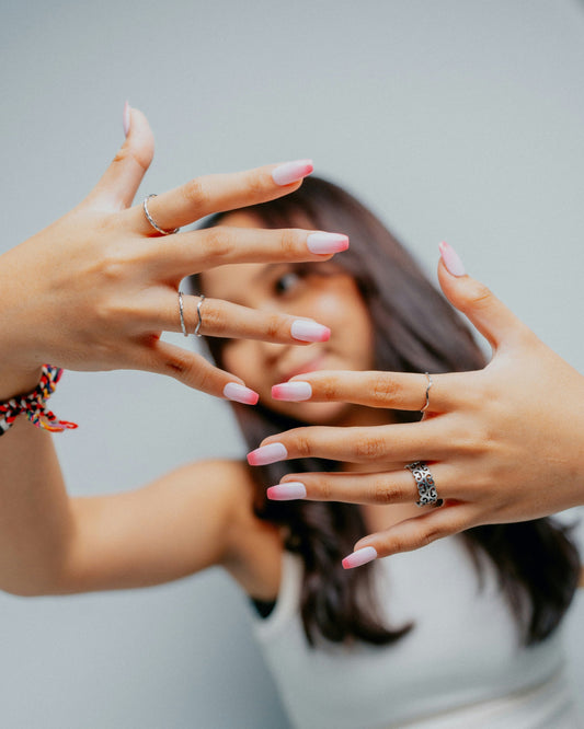 Reusable press-on nails application — adhesive tab placement on natural nail (step-by-step)