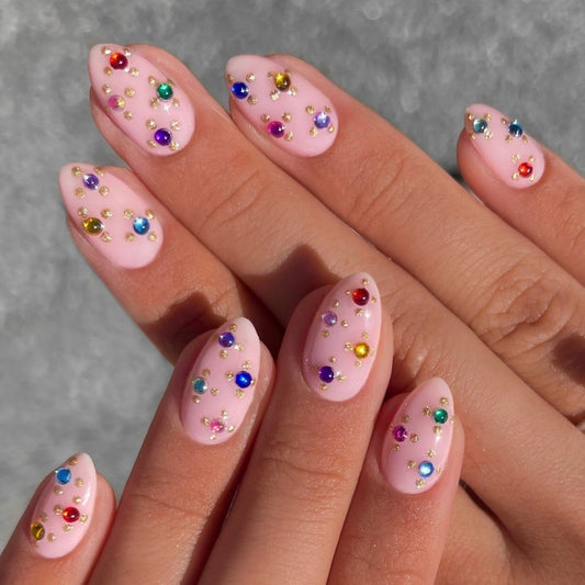 [Uñas manuales] Honey Tea Champagne Rabbit Wearing Nail Advanced Aurora Shining Diamond Nail Patch Manual Nail 