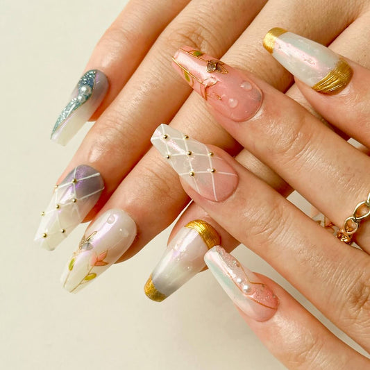 【Fait à la main】Modèle de l'industrie lourde Presse de photothérapie à la main sur les ongles Les tulipes tridimensionnelles peintes à la main peuvent être retirées 