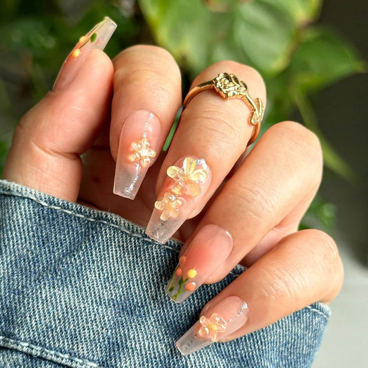 Parche de manicura de tulipán pintado a mano de estilo veraniego Estéticamente agradable de usar Parche de uñas fresco y de longitud media 