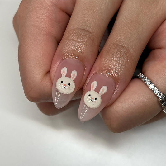 [Clou manuel] Honey Tea Champagne Rabbit Wearing Nail Advanced Aurora Shining Diamond Nail Patch Manual Nail 