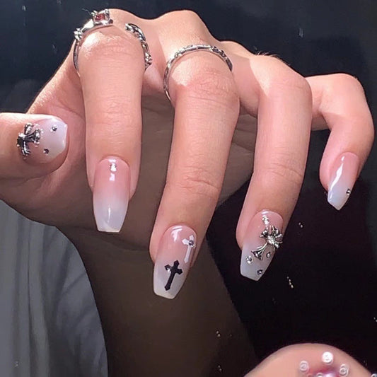 Nail Art Punk Style Croxin Cross Jewelry mezclado con Metal Dark Style Personality Press on Nail